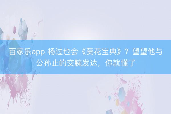 百家乐app 杨过也会《葵花宝典》？望望他与公孙止的交腕发达，你就懂了