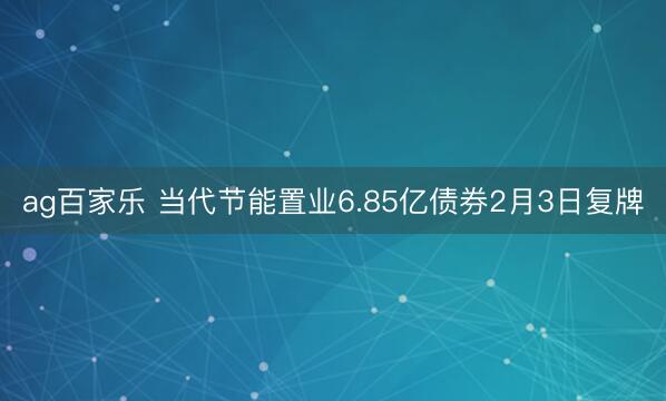 ag百家乐 当代节能置业6.85亿债券2月3日复牌