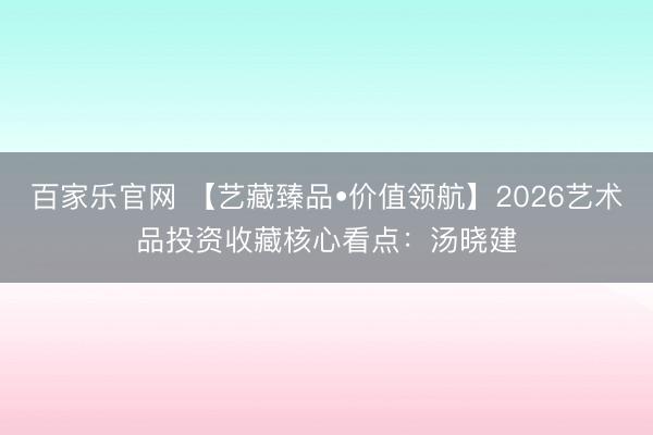 百家乐官网 【艺藏臻品•价值领航】2026艺术品投资收藏核心看点：汤晓建