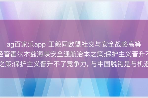 ag百家乐app 王毅同欧盟社交与安全战略高等代表通话: 息兵止战是经管霍尔木兹海峡安全通航治本之策;保护主义晋升不了竞争力, 与中国脱钩是与机遇脱钩