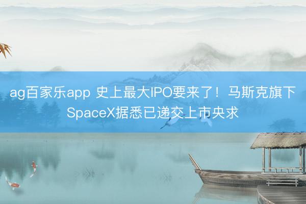 ag百家乐app 史上最大IPO要来了!马斯克旗下SpaceX据悉已递交上市央求