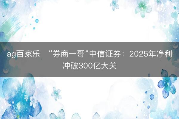 ag百家乐   “券商一哥“中信证券：2025年净利冲破300亿大关