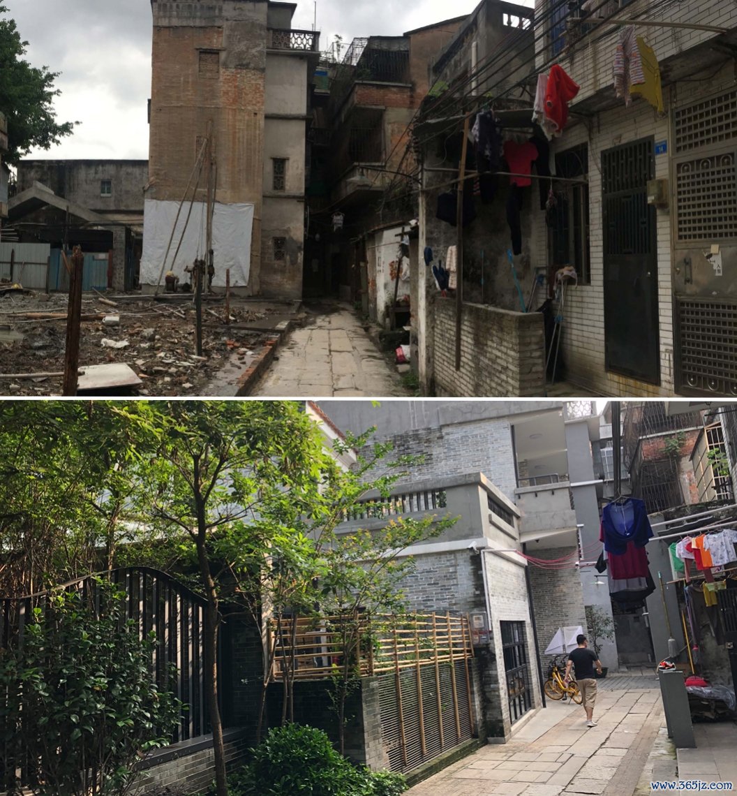 广州泮塘五约外街改进前(上图)后(下图)对比。受访者供图