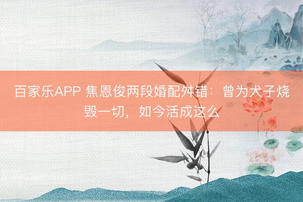 百家乐APP 焦恩俊两段婚配舛错：曾为犬子烧毁一切，如今活成这么